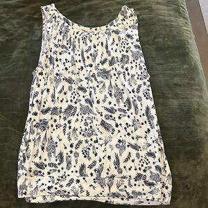 Floral Sleeveless Top - navy and White